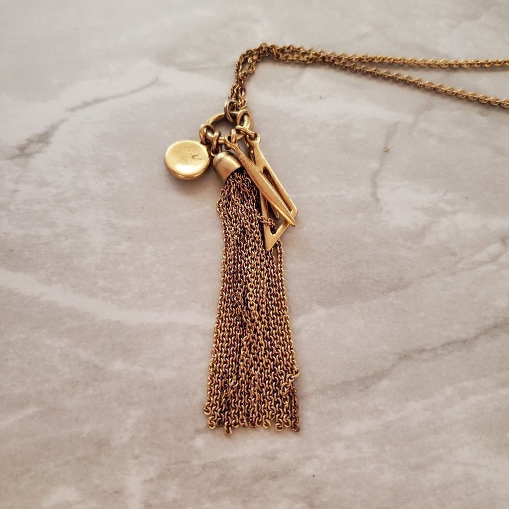 💖 J.crew Tassel Rhinestone Crystals Pave Charm Pendant Necklace 💖 - Picture 9 of 10